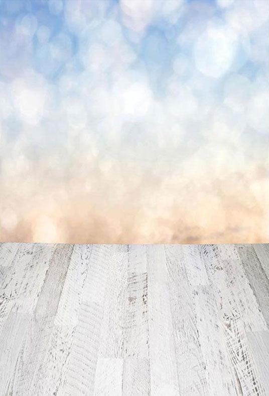 Bokeh Brown Blue Background With Wood Floor For Holiday Backdrop