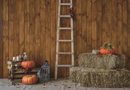 Wooden Thanksgiving Straw Pumpkin Autumn Backdrops