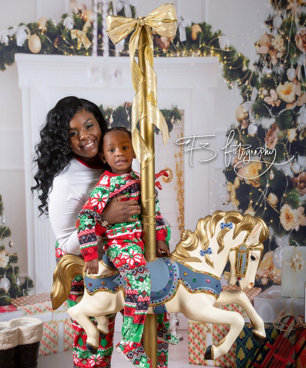 Christmas White Brick Fireplace Wood Floor Photography Backdrop