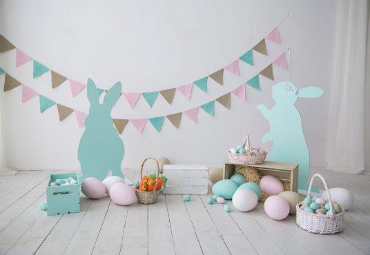 Wood Floor Happy Easter Colorful Eggs Backdrop