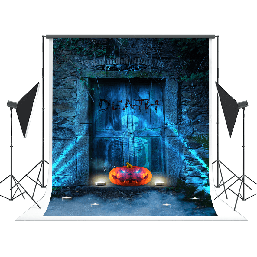 Spooky Orange Halloween Pumpkin Old House Backdrop SBH0174