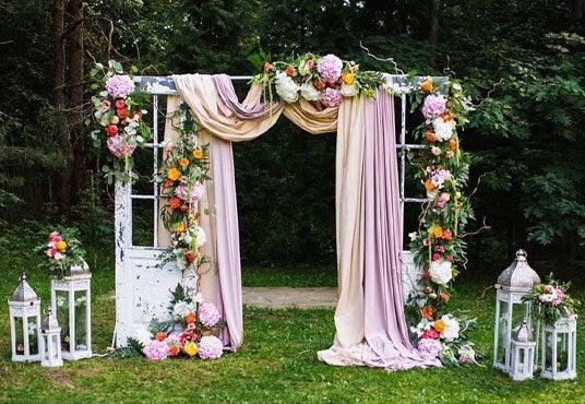 Colorful Flowers Pink Curtain Door Backdrop for Wedding Ceremony Photography
