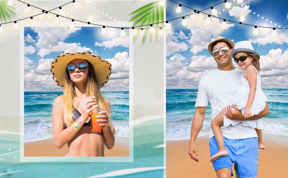 Sea Beach Digital Photo Backdrop Ocean Background Sky Clouds Backdrop for Photography S-576