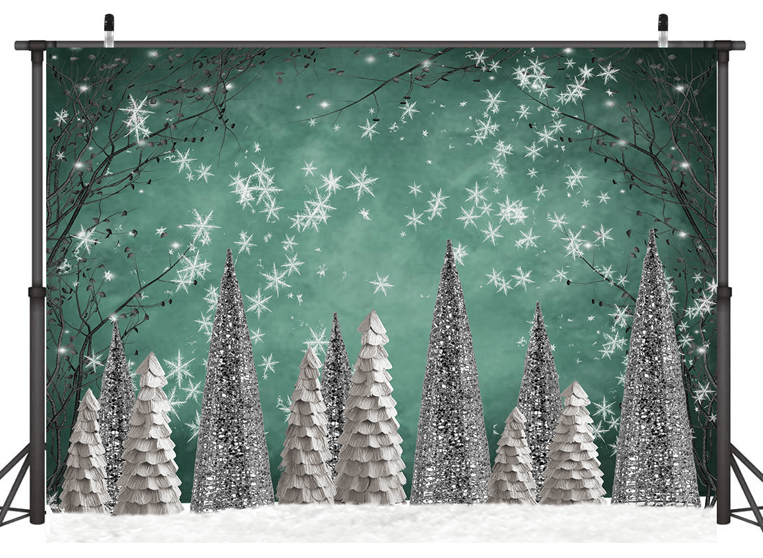 Sliver Christmas Tree With White Snow Backdrop for Photography SBH0281