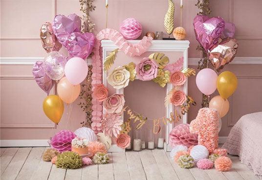 1st Pink Flower Birthday Backdrop for Party