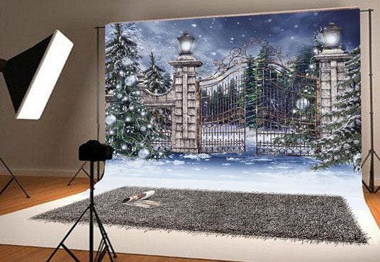 Christmas Photography Backdrop Gate Snow Winter Background