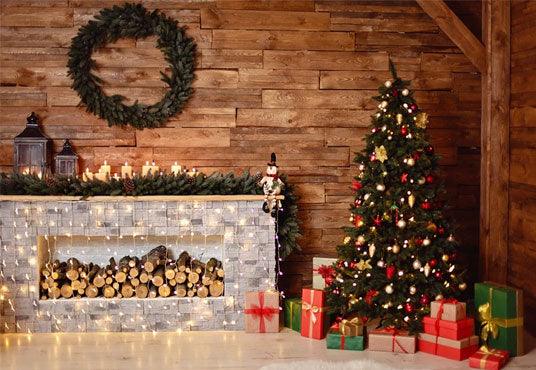 Wood Wall Christmas Wreath Photography Backdrop