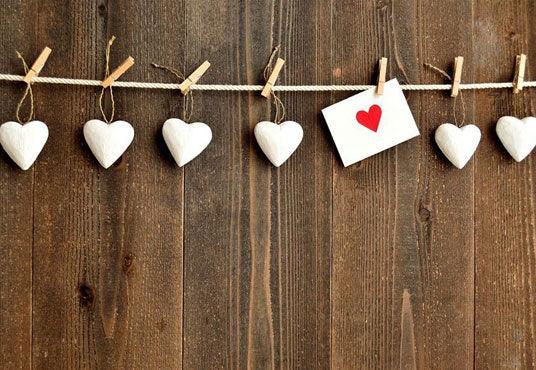Brown Wooden White Heart Wedding Valentine's Day Backdrops