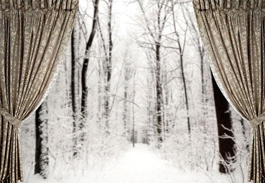 Window Winter Forest Photography Backdrop for Christmas