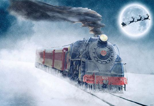 Vintage Train Winter Santa Claus Christmas Backdrops