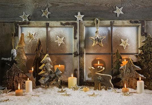 Christmas Grey Wood Window Candle Snowflake Backdrops