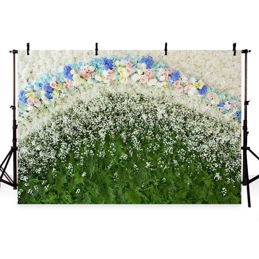 White Flowers Green Leaves Floral Bridal Backdrop for Wedding Decoration Kids Children Photography