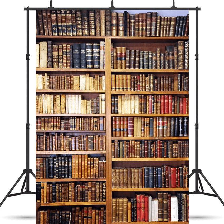 Vintage Bookshelf Library Fabric Photography Backdrop Prop