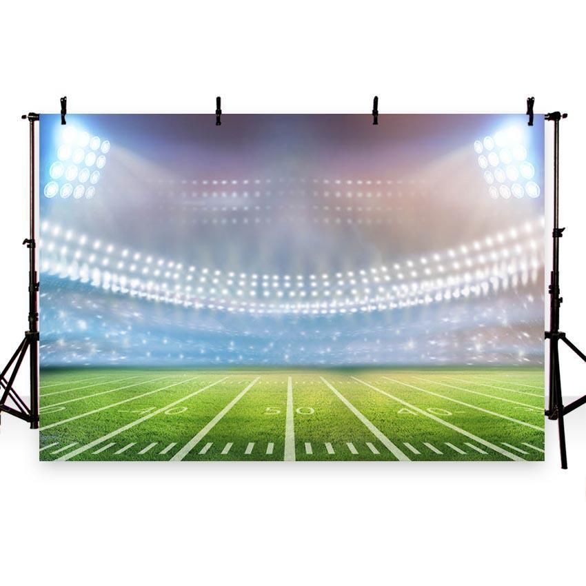 Sports Green Grassland Bright Lights Backdrop Soccer Field Photography Background