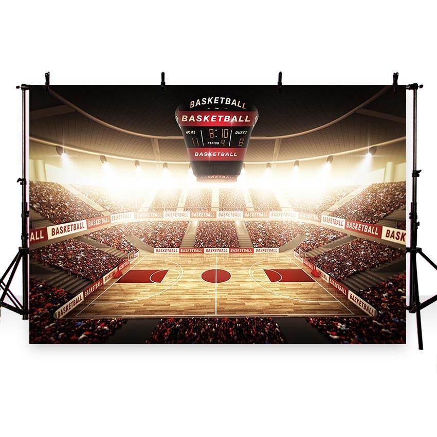 Sports Bright Lights Backdrop Basketball Field Photography Background