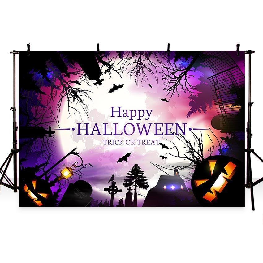 Big Bright Moon Night Castle Backdrop Happy Halloween Photography Background