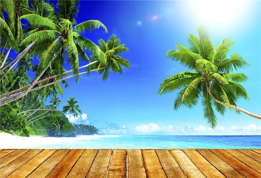 Brown Wood Floor Summer Tropical Holiday Backdrop