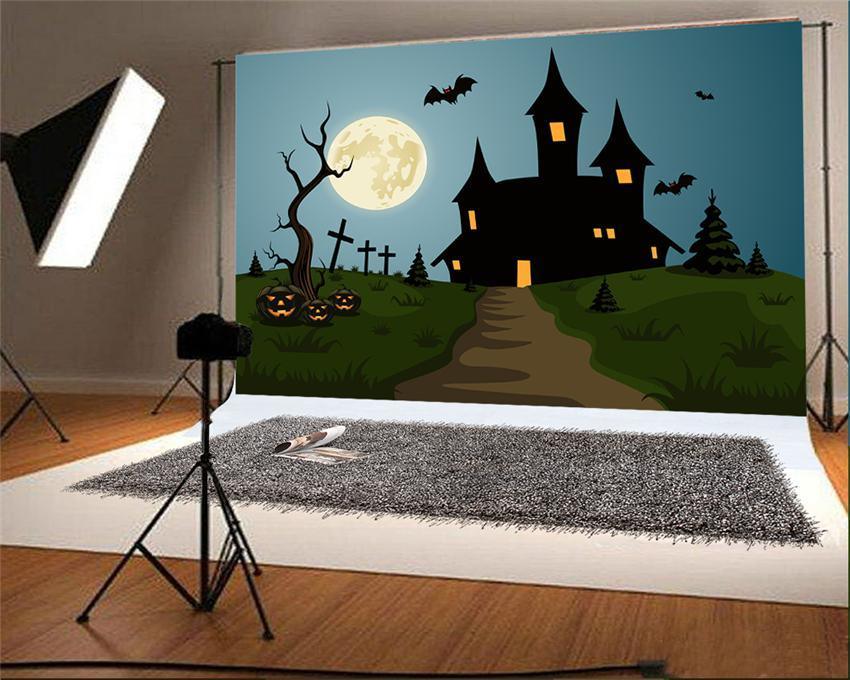 Black Castle Cartoon Halloween Backdrop