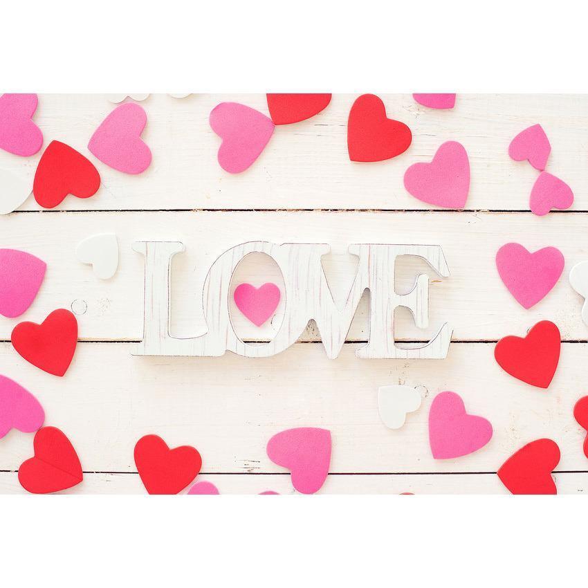 Pink Red Heart White Wood Floor Backdrop For Mother's Day Photography
