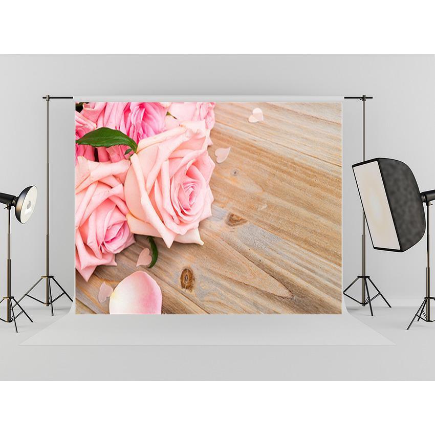 Pink Carnation Flowers On Wood Floor Backdrop For Mother's Day Photography