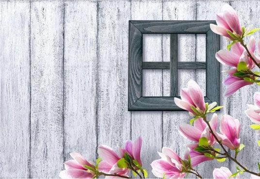 Spring Season Pink Flowers Grey Wood Floor Backdrop For Photography