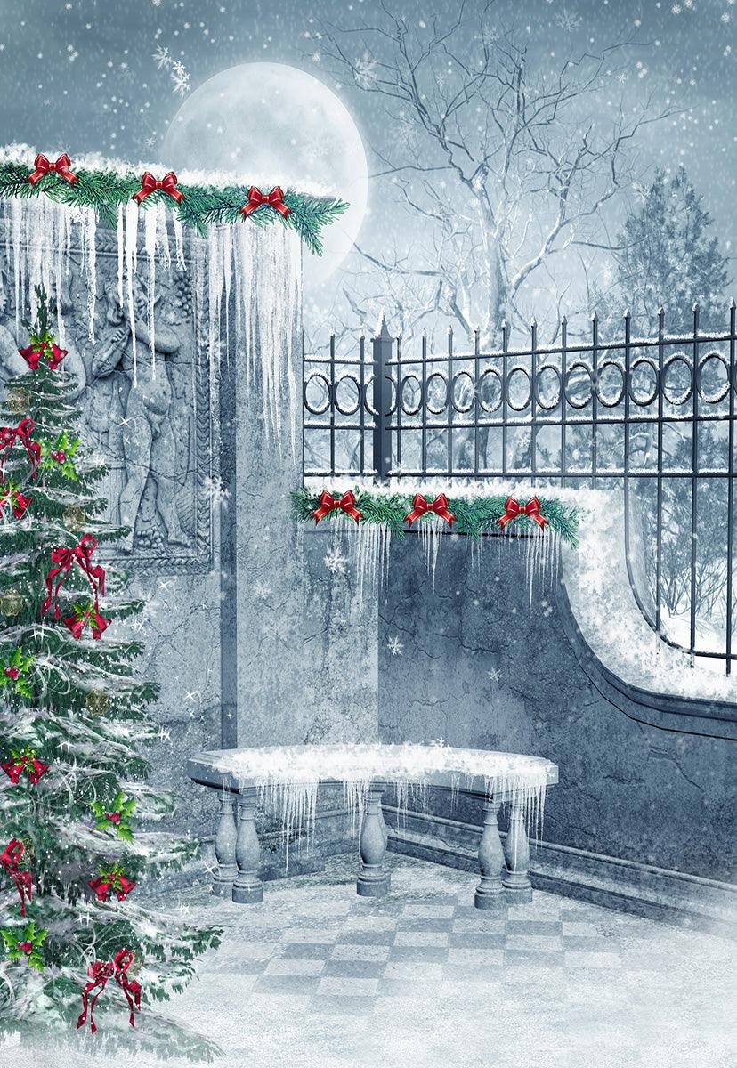 Ice Christmas Big Moon Snowflake Photo Backdrops