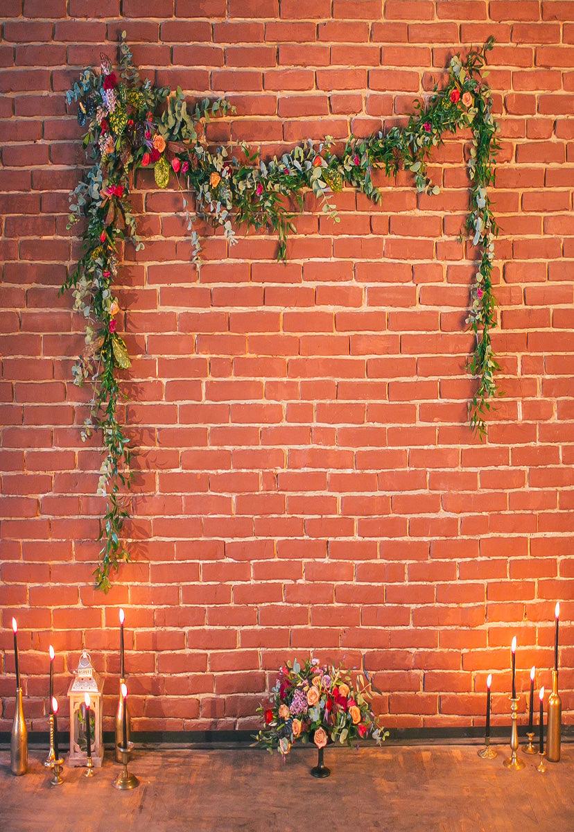 Red Brick Wall Flowers Photo Studio Backdrops