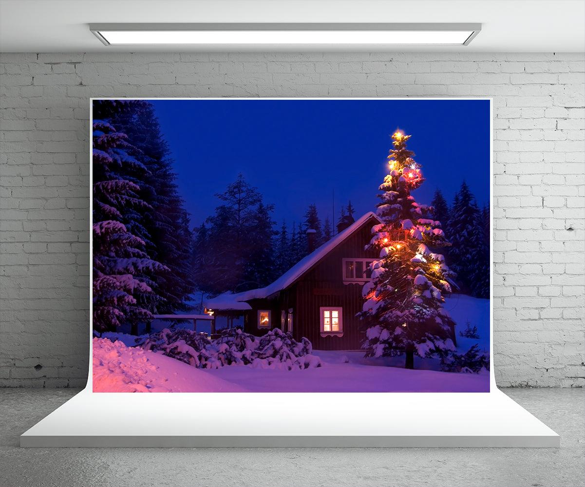 Night Christmas Tree Photography Backdrop Winter Background