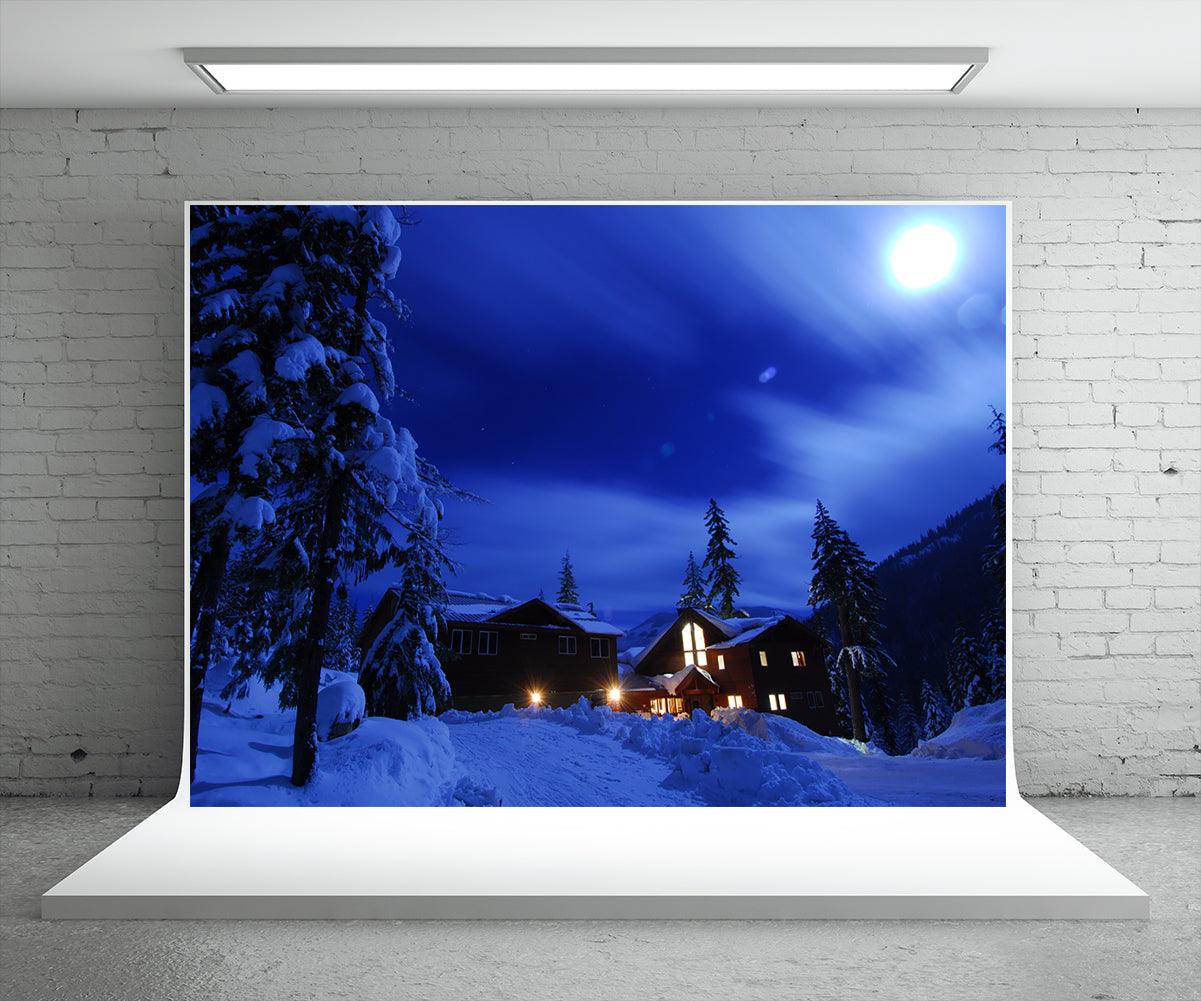 Night Winter Country Photo Backdrop Snow Background
