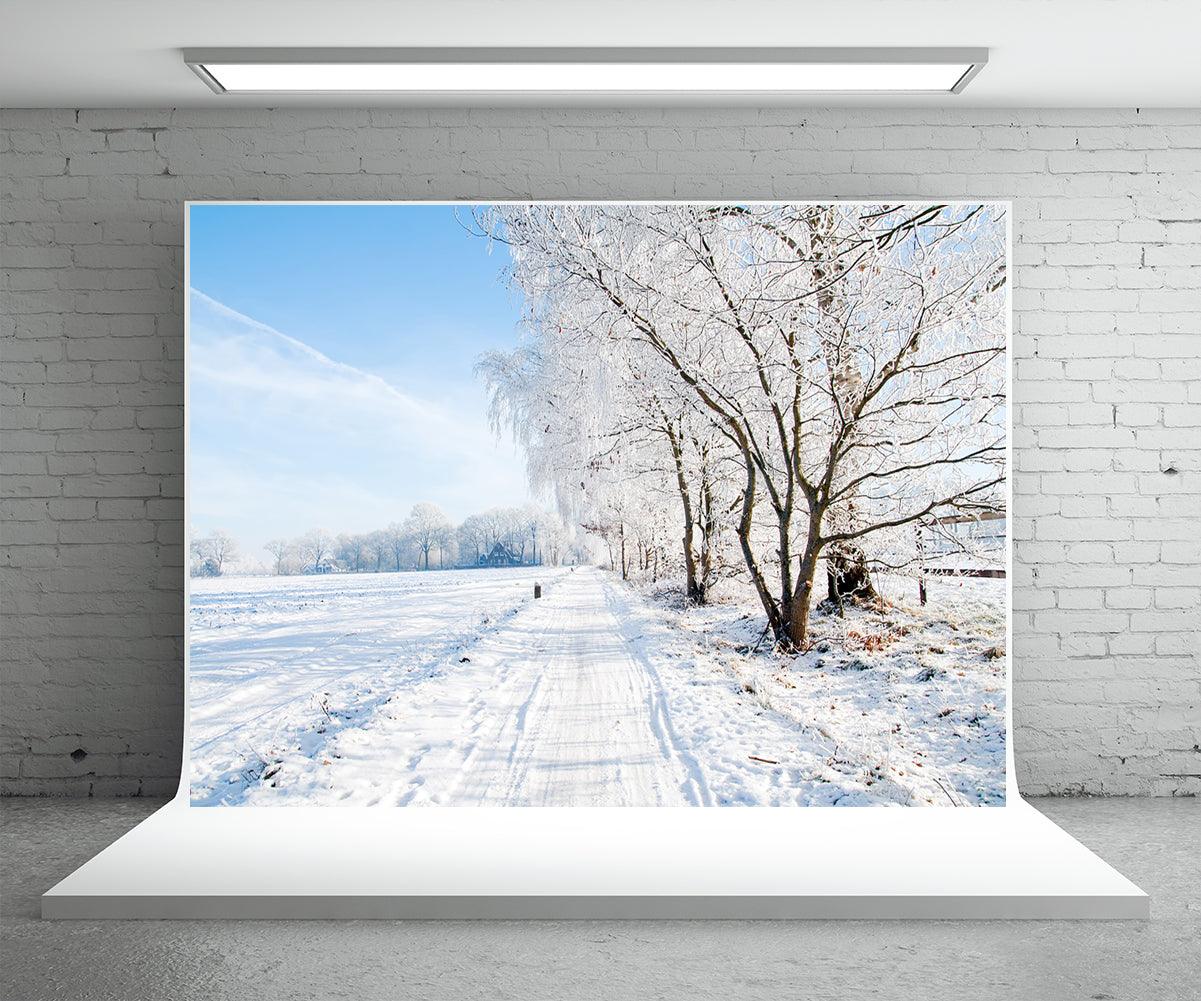 White Snow Tree Photography Backdrop Winter Background