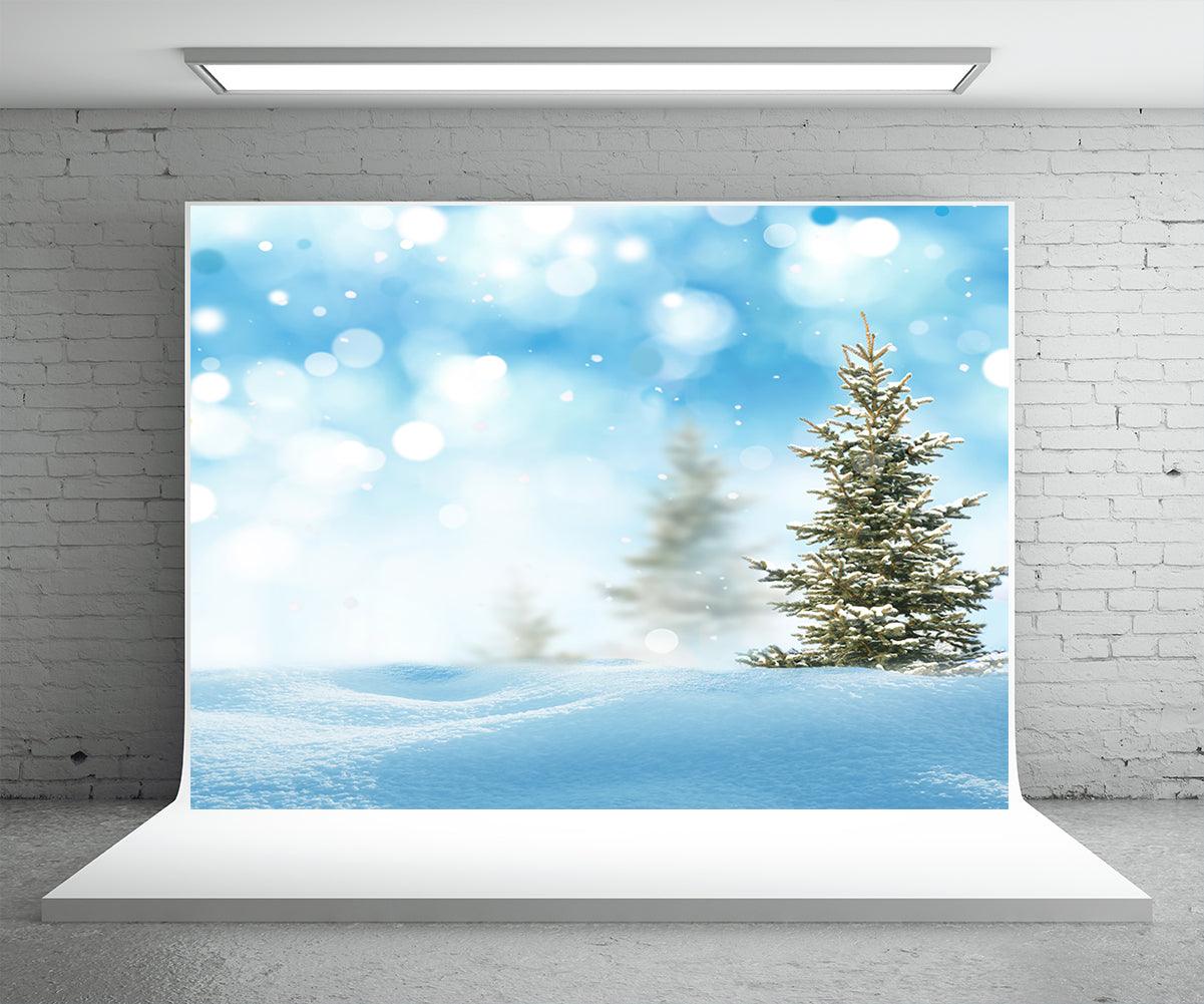 Green Pine Tree Snow Photography Backdrop Christmas Background
