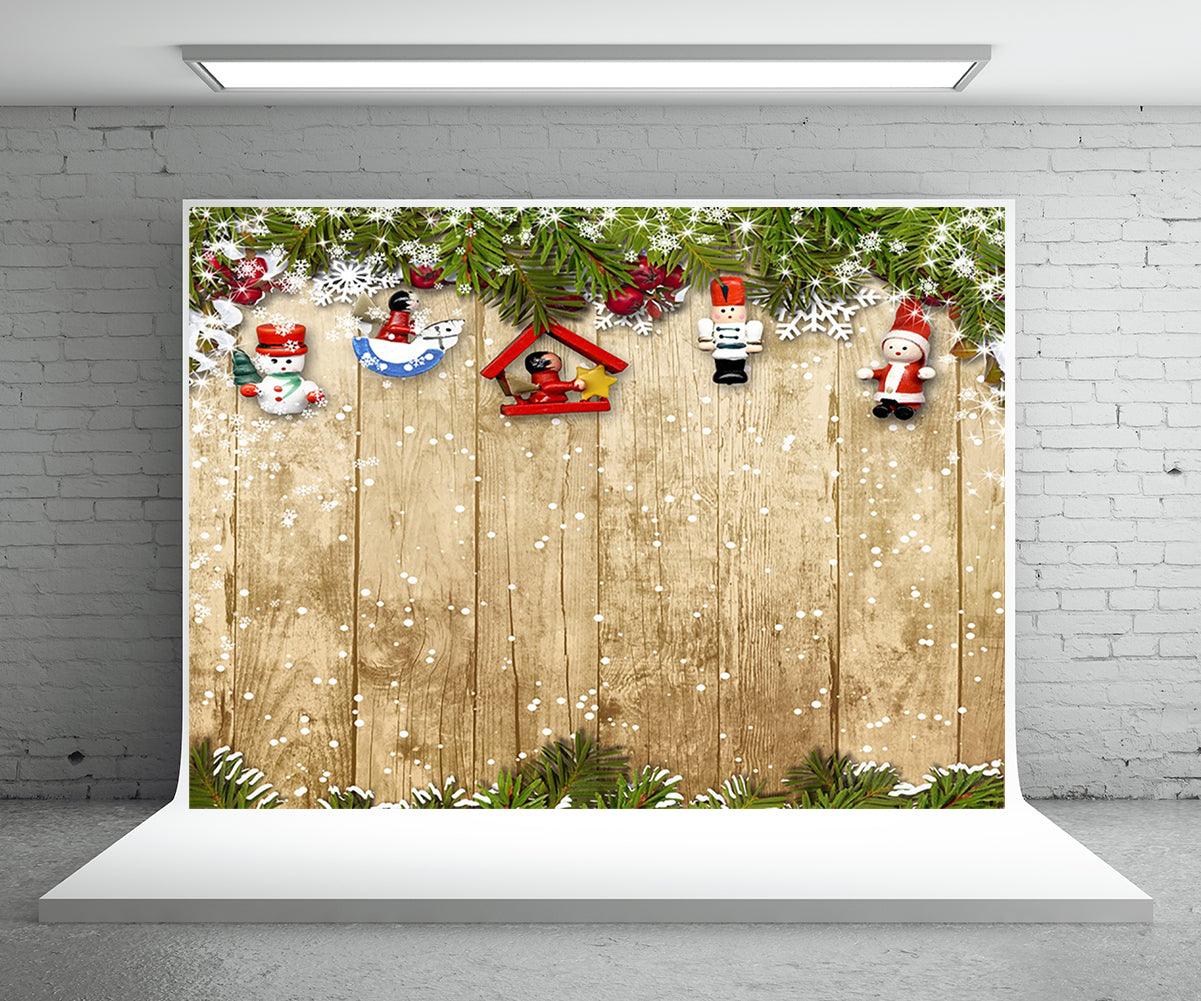 Snow Wood Wall Photography Backdrop Christmas Background