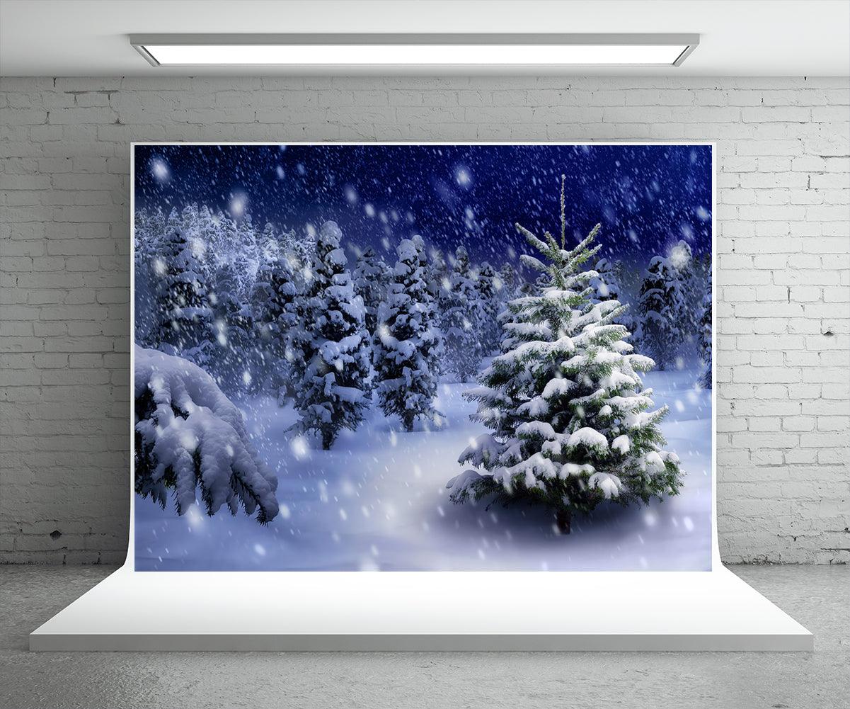 Night of Winter Snow Wonderland Backdrop for Christmas