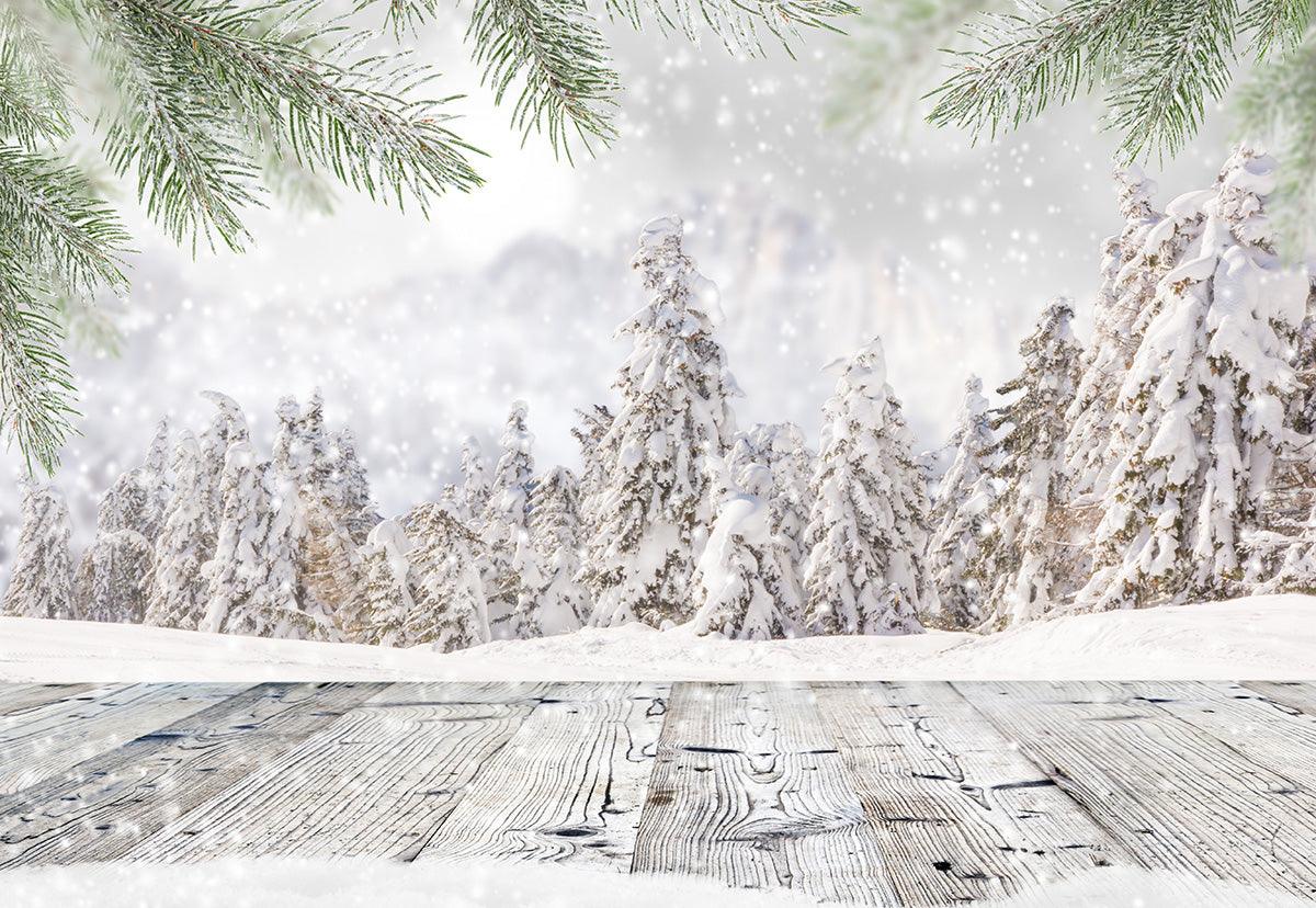 Pine Branch Snowflake Photography Backdrop Winter Background