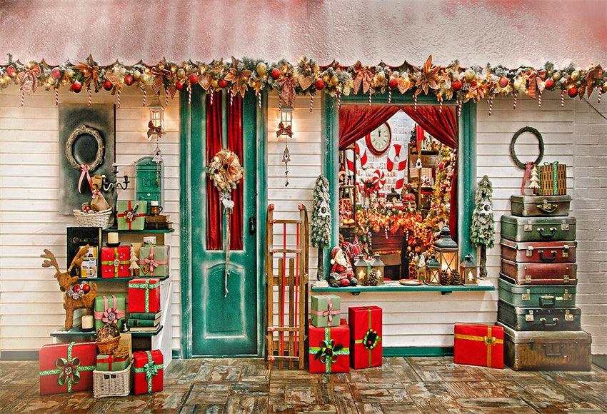 Merry Christmas Gift Shop Wood Floor Backdrops for Photo