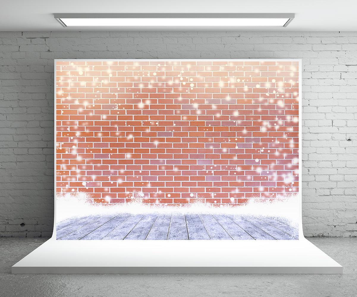 Snowflake Red Brick Wall Photography Backdrop Christmas Background