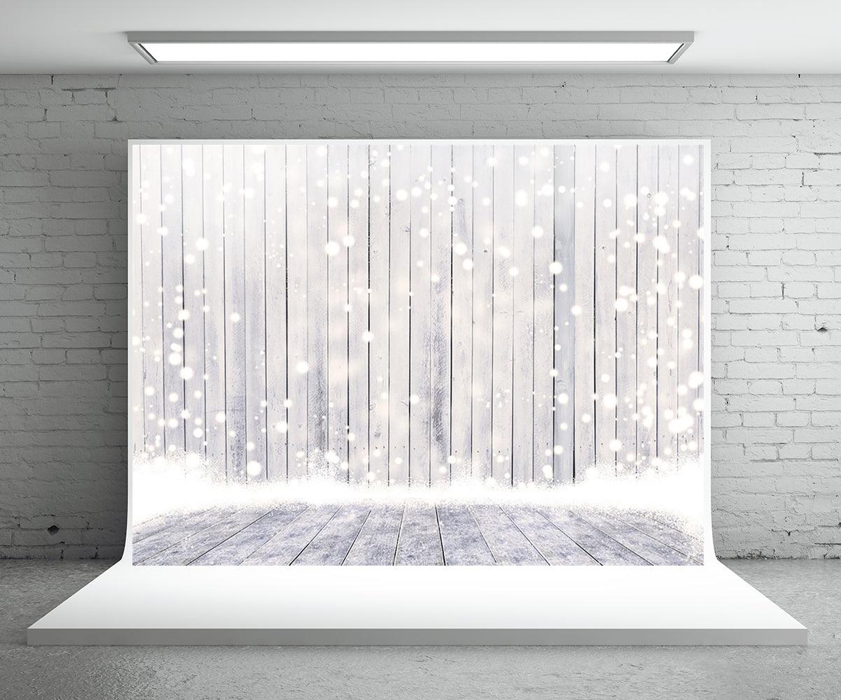 White Snowflake Wood Floor Photography Backdrop for Christmas