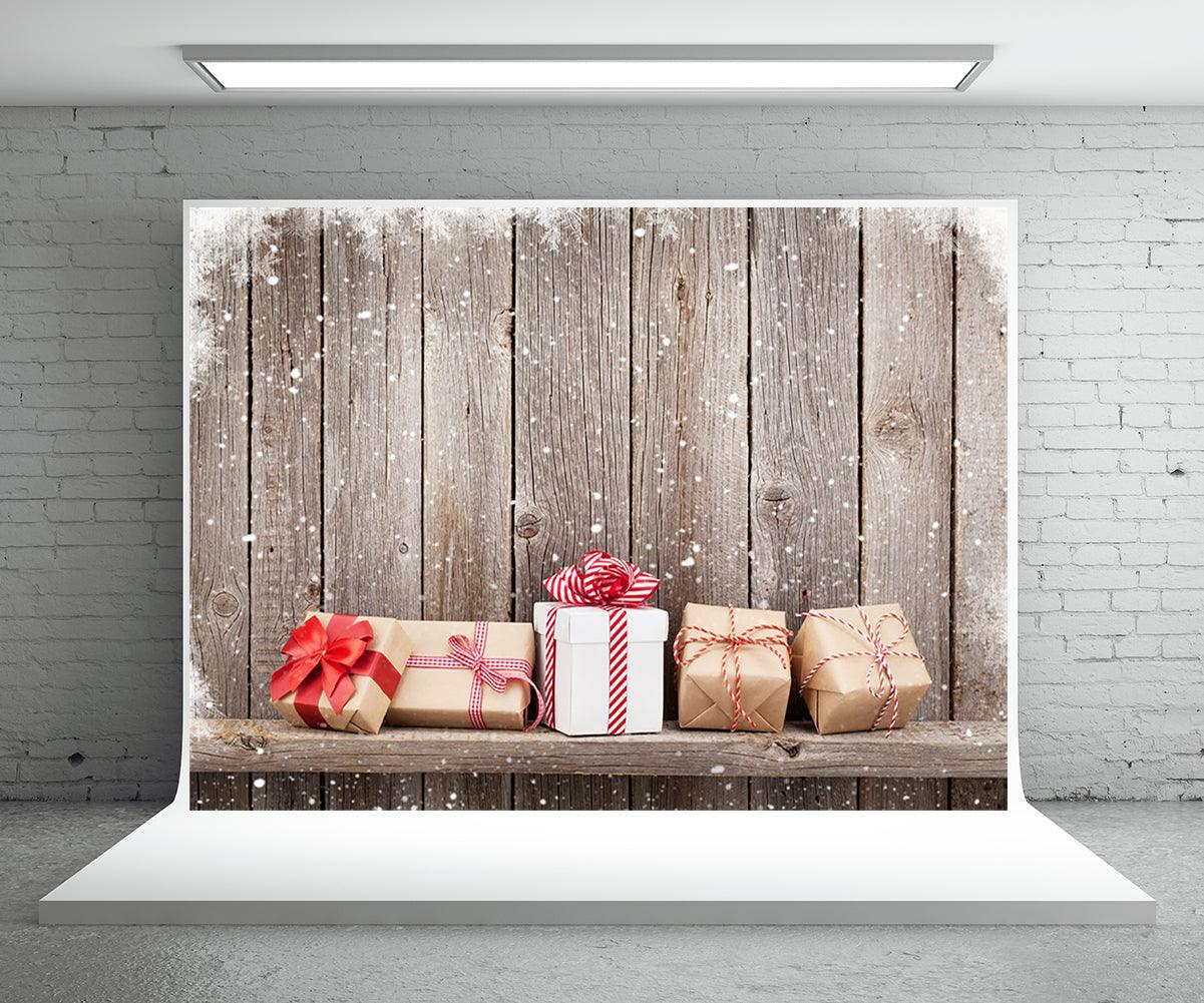 Christmas Gift Wood Wall Photography Backdrop