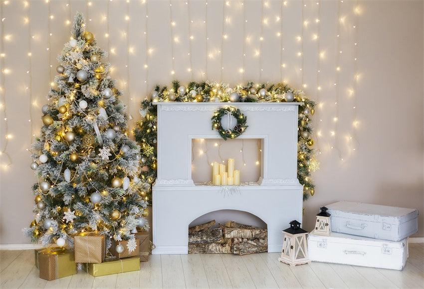Glitter White Fireplace Christmas Backdrops for Picture