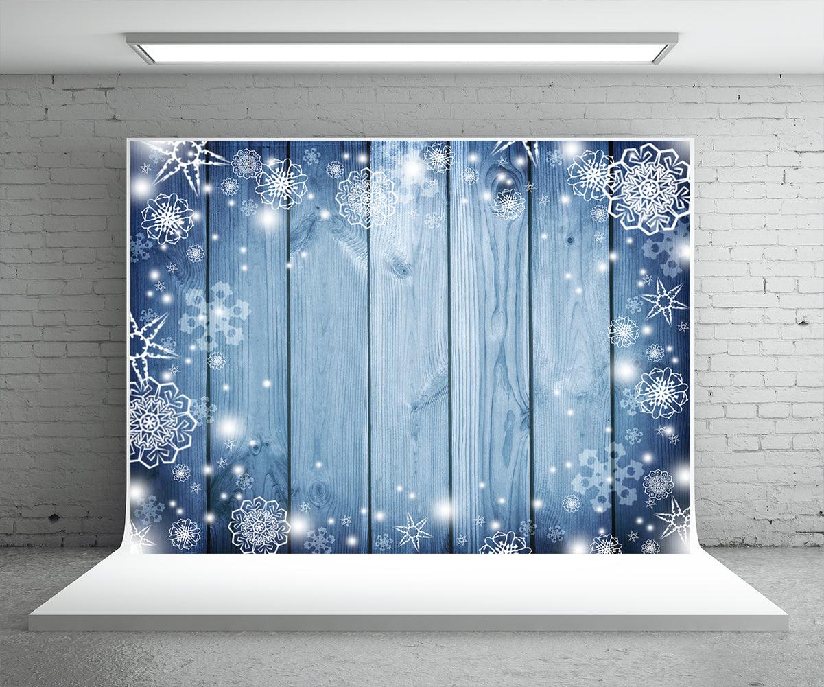 Blue Wooden Christmas Backdrop Snowflake Photo Studio