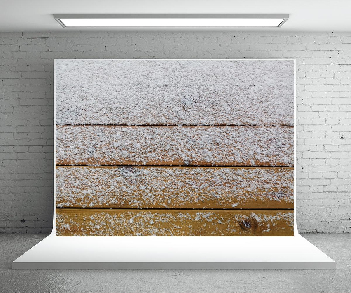 Winter Wood Snow Cover Wood Board Photography Backdrop