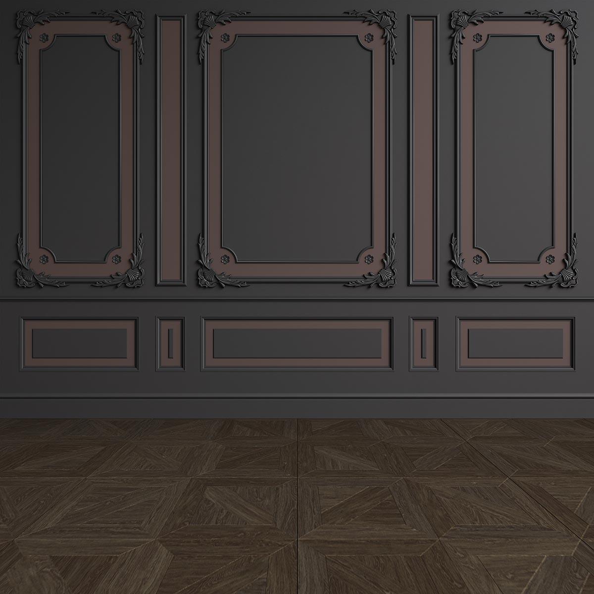 Dark Brown Wood Floor Black Wall Art Wall Photo Booth Prop Backdrop for Wedding