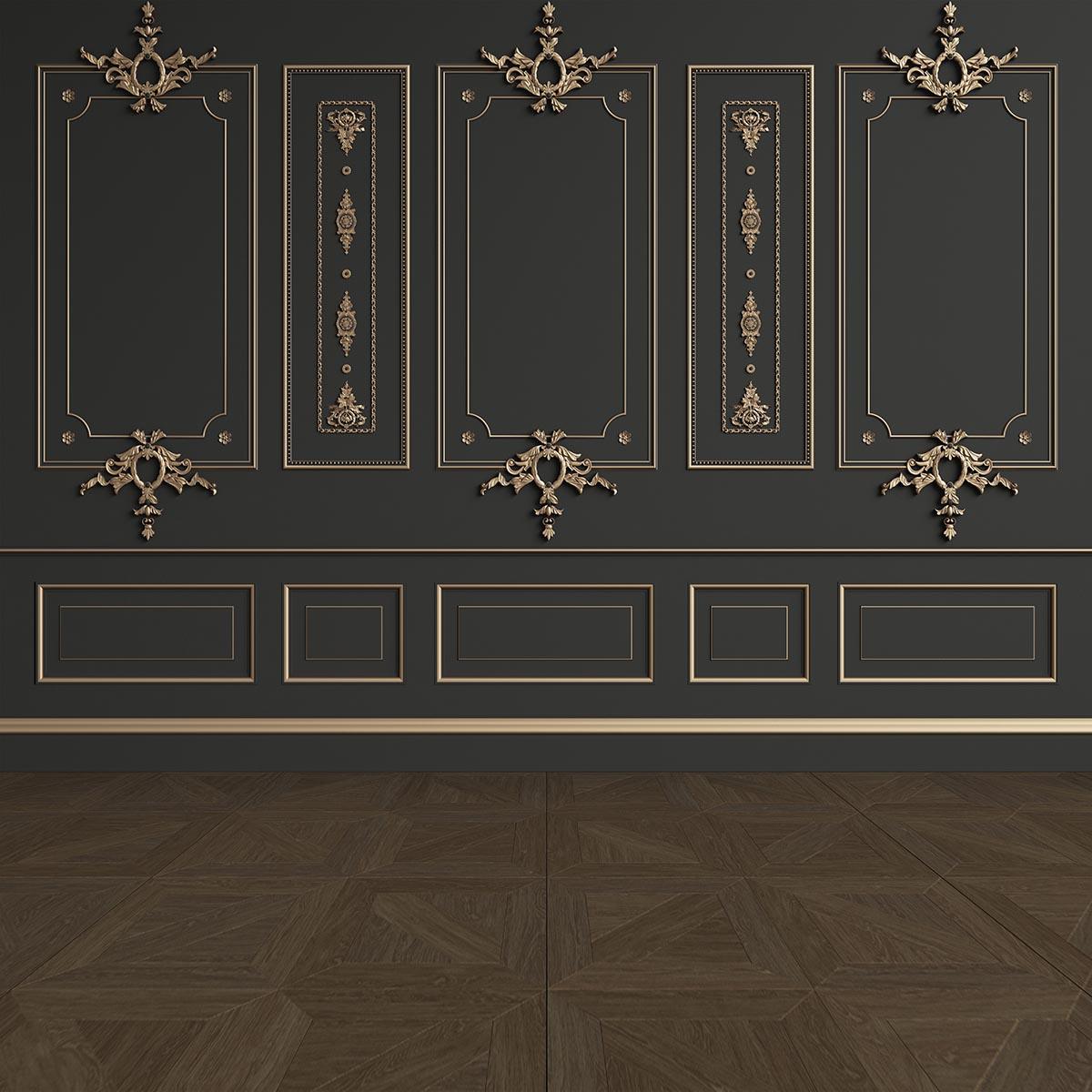 Golden Sculpture Decor Black Wall Photography Backdrop for Wedding