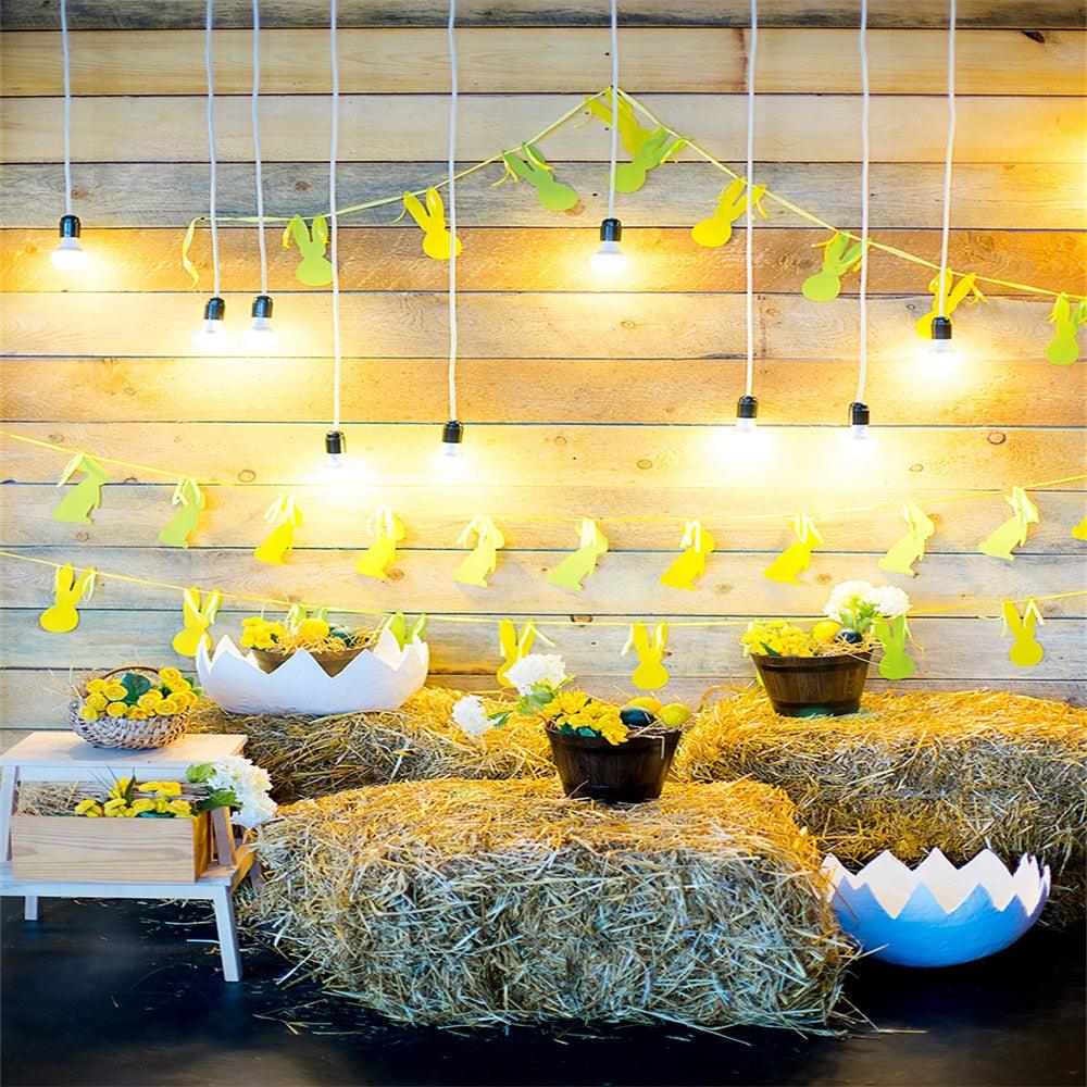 Bright Easter Straw Rabbit Flag Photo Booth Prop Backdrops