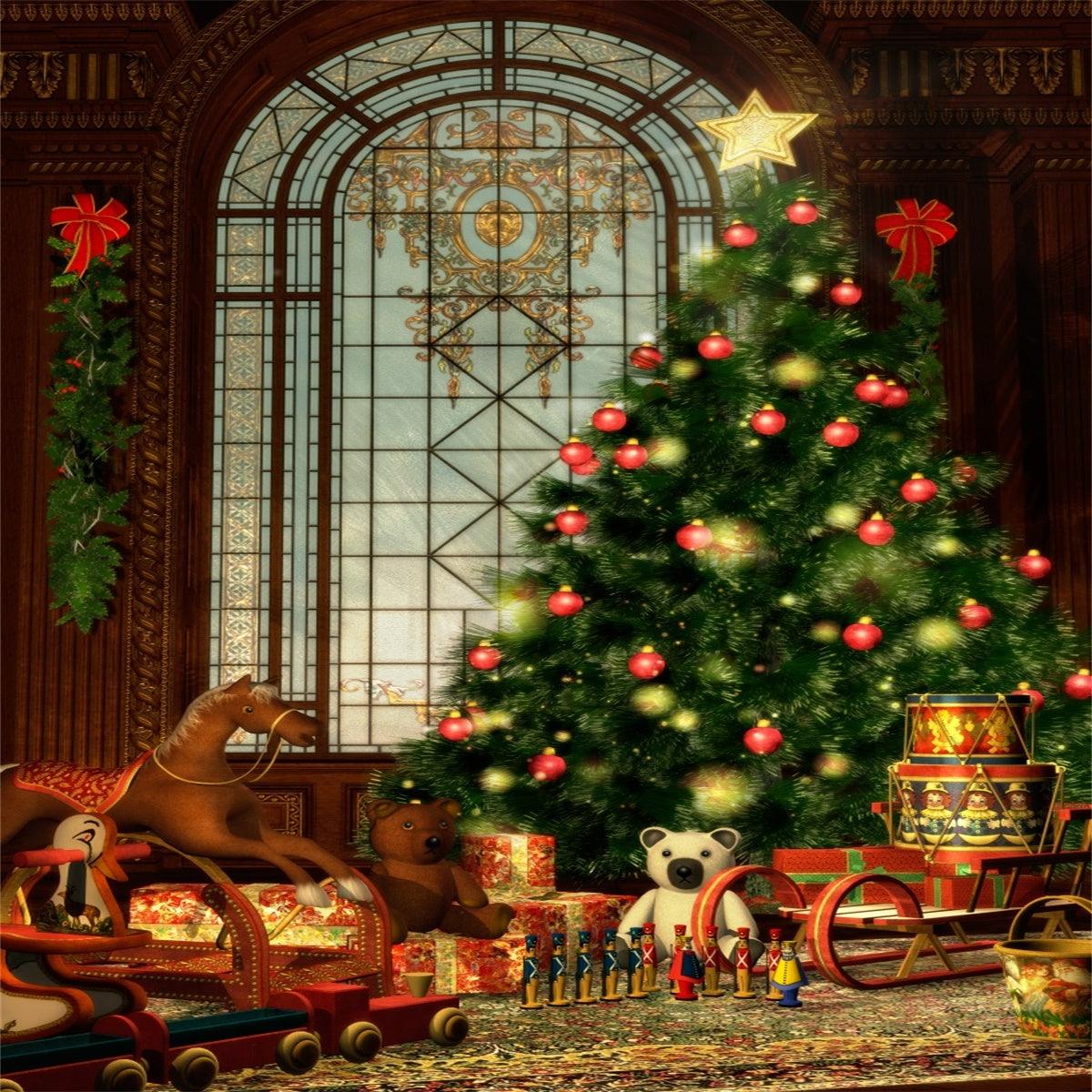 Vintage Christmas Bear Horse Photo Studio Backdrops
