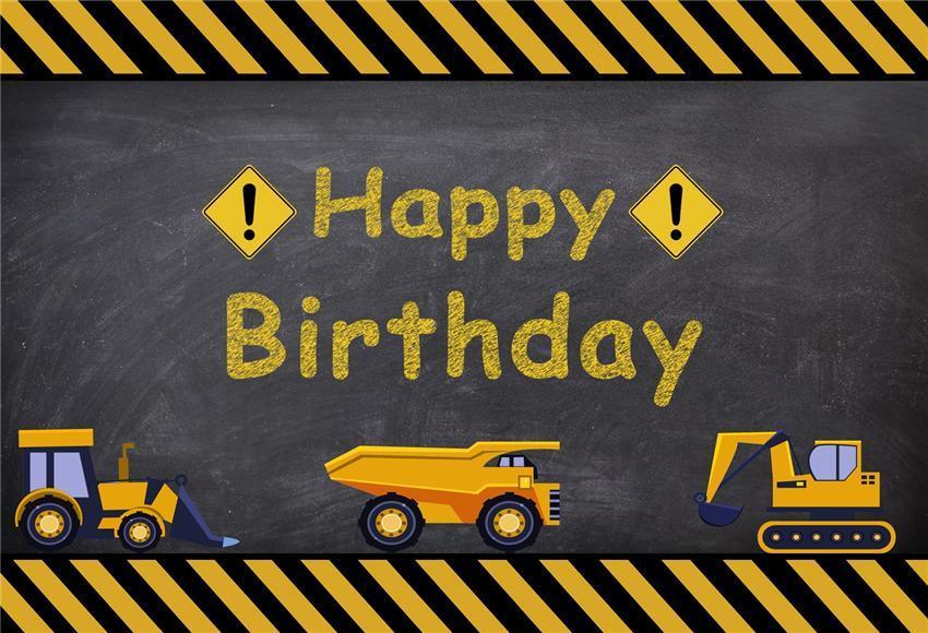 Boy Happy Birthday Trucks Blackboard Photo Booth Prop Backdrop