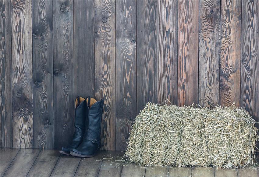 Dark Grey Wooden Straw West Autumn Photography Backdrops