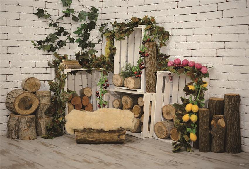Brick Wall Wood Grain Photo Backdrop for Studio