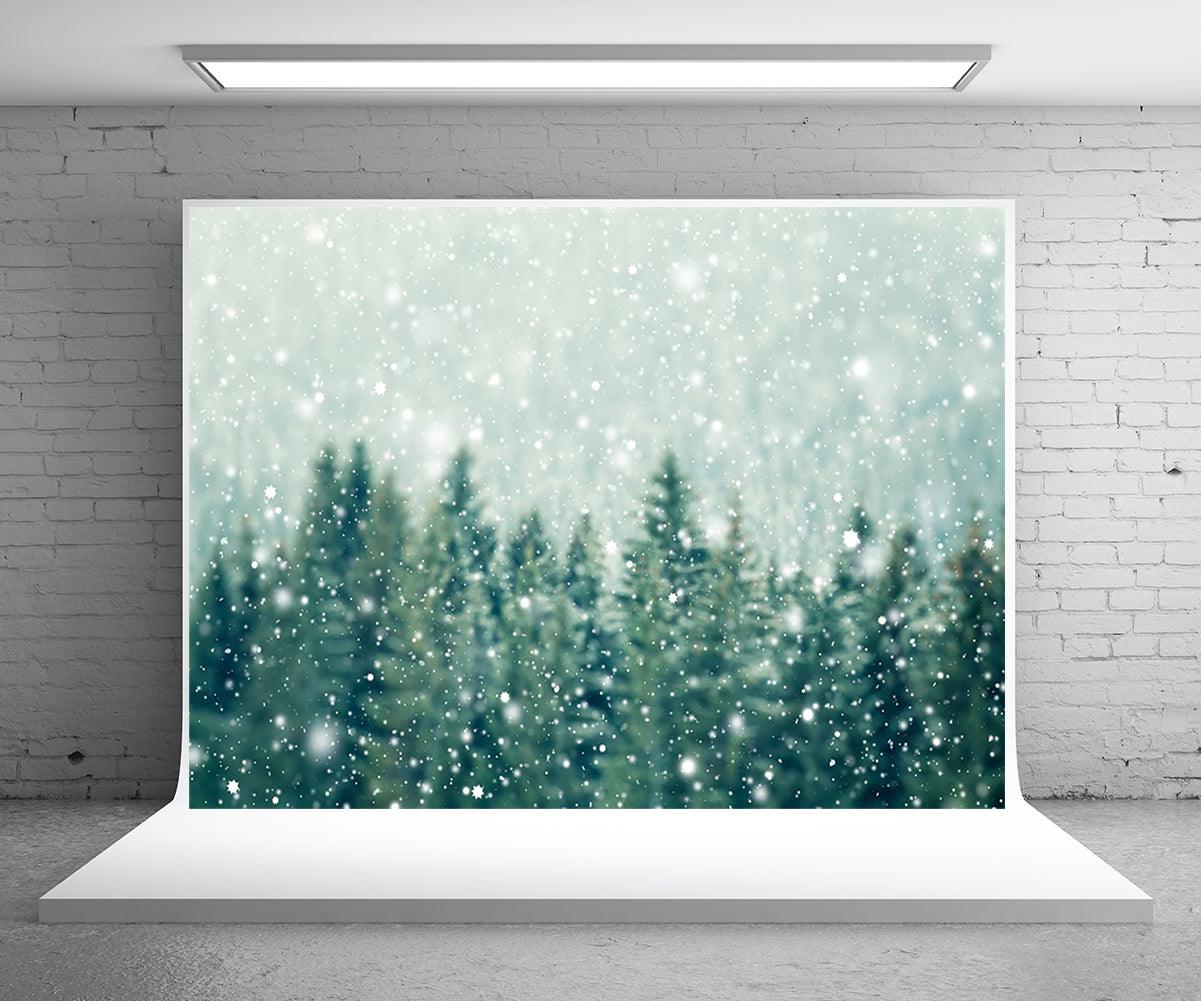 Snowflake Pine Green Winter Backdrop for Christmas