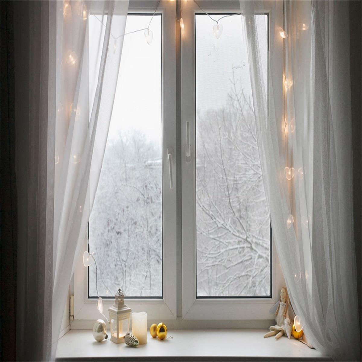 Snow Winter Windows Christmas Backdrop
